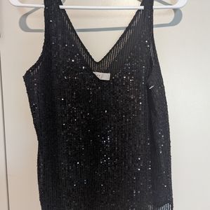 Sequins black tank top blouse